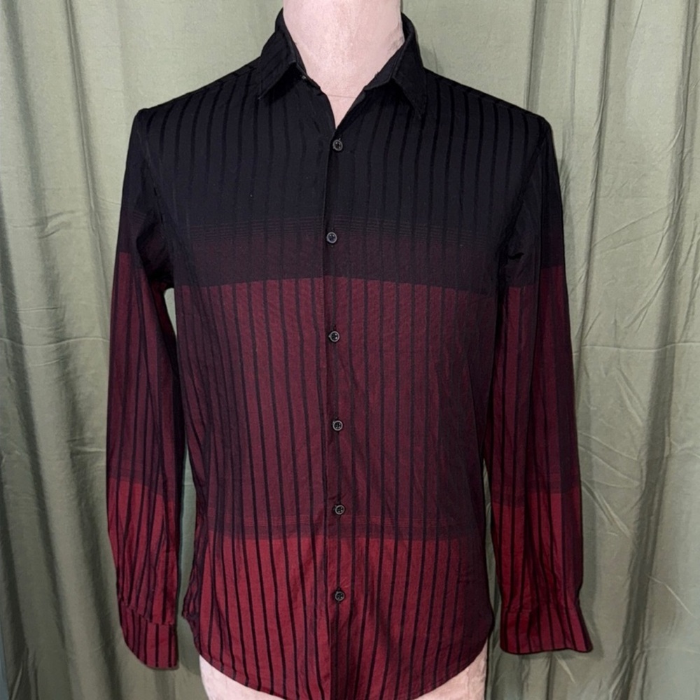 Alfani Black and Red Gradient Striped Shirt - Picture 1 of 3
